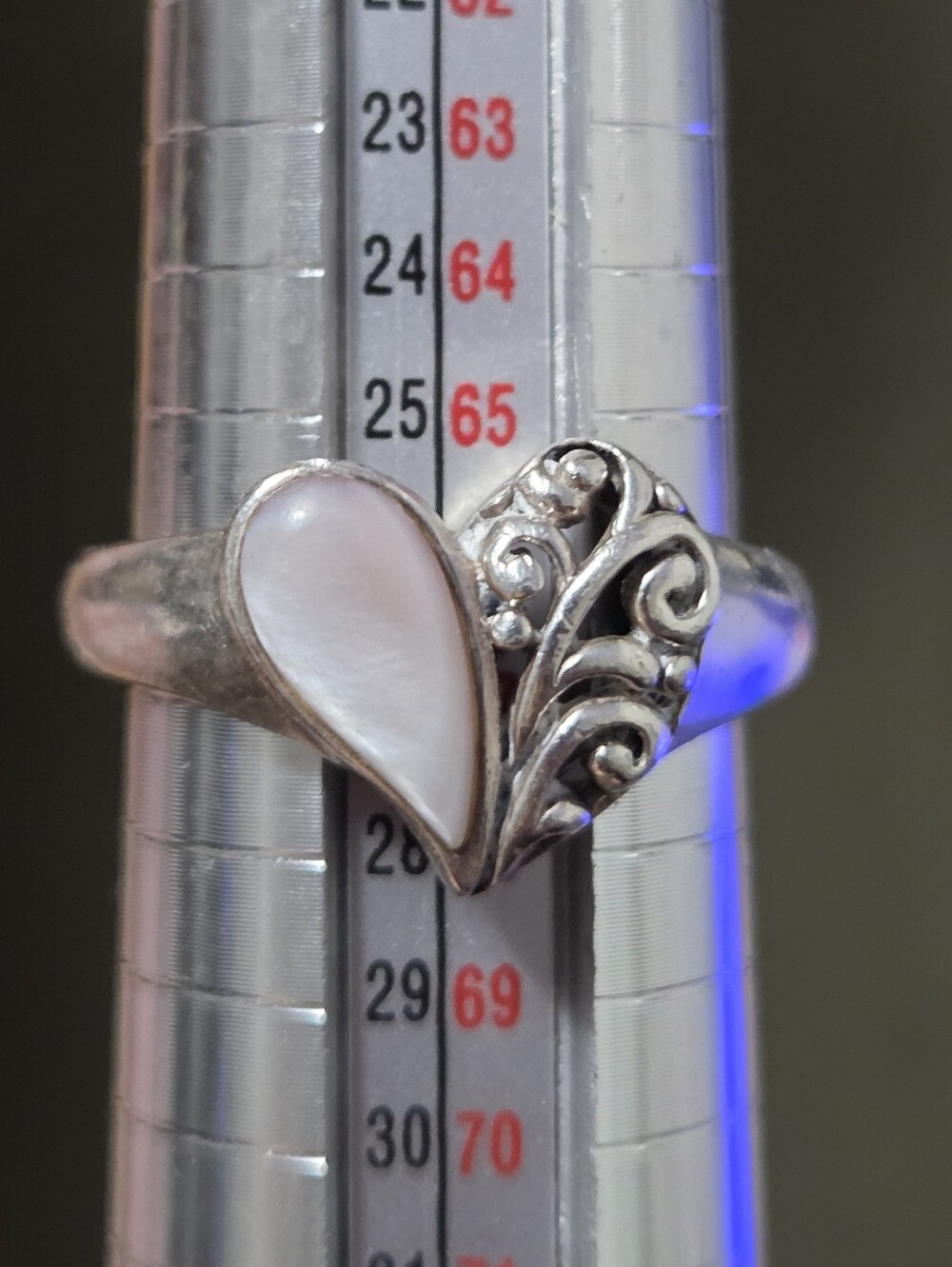Sterling Silver Heart Ring with White Mother-of-Pearl Accent